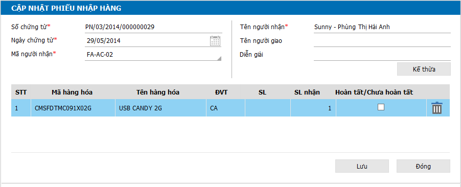 Nhập kho hàng tại của hàng