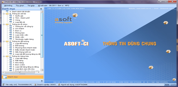 Màn hình chính ASOFT-CI, phần mềm erp