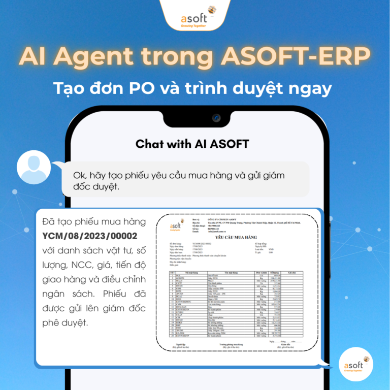 AI Agent mua hàng – Tự động hóa PO, kiểm soát chi phí thông minh | ASOFT-ERP9