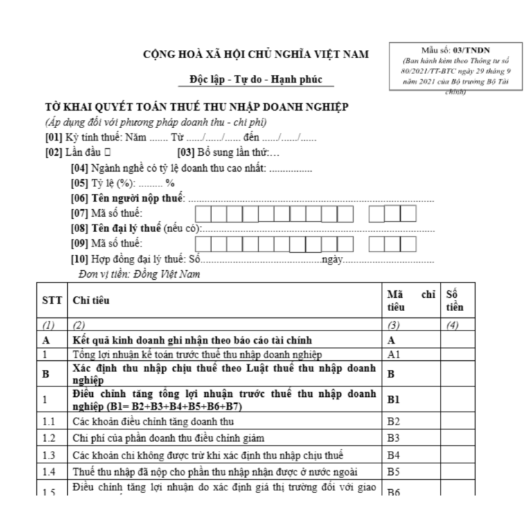 Cách lập tờ khai quyết toán thuế TNDN theo mẫu 03/TNDN mới nhất 2025