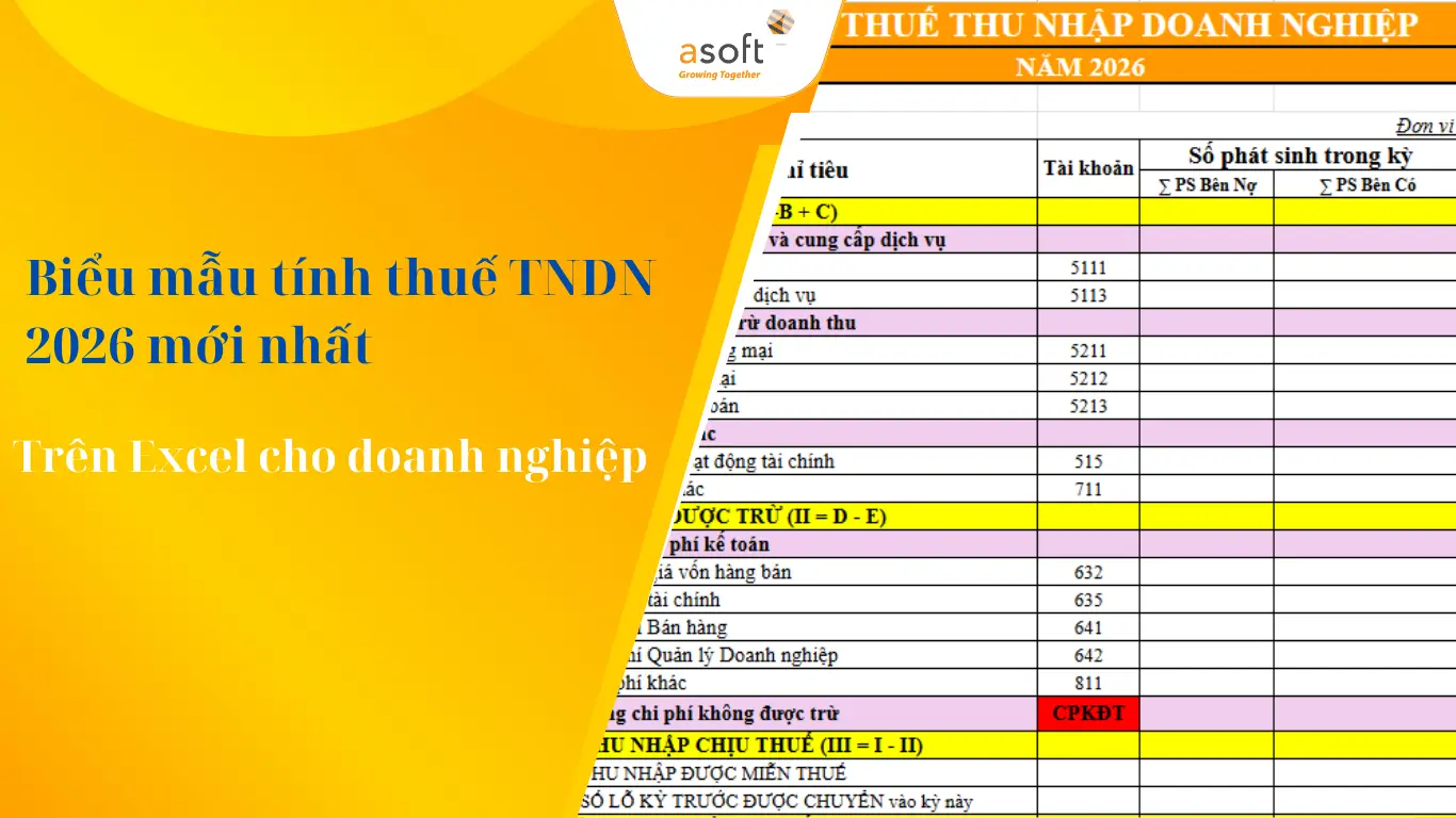 Biểu mẫu tính thuế TNDN 2026 trên Excel mới nhất cho doanh nghiệp