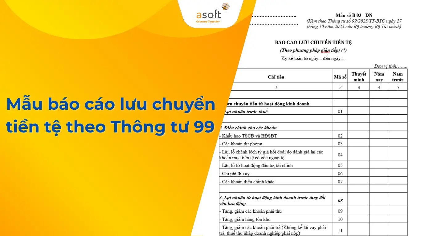 Mẫu báo cáo lưu chuyển tiền tệ theo Thông tư 99