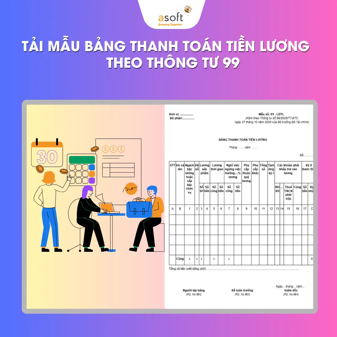 Tải mẫu bảng thanh toán tiền lương theo Thông tư 99